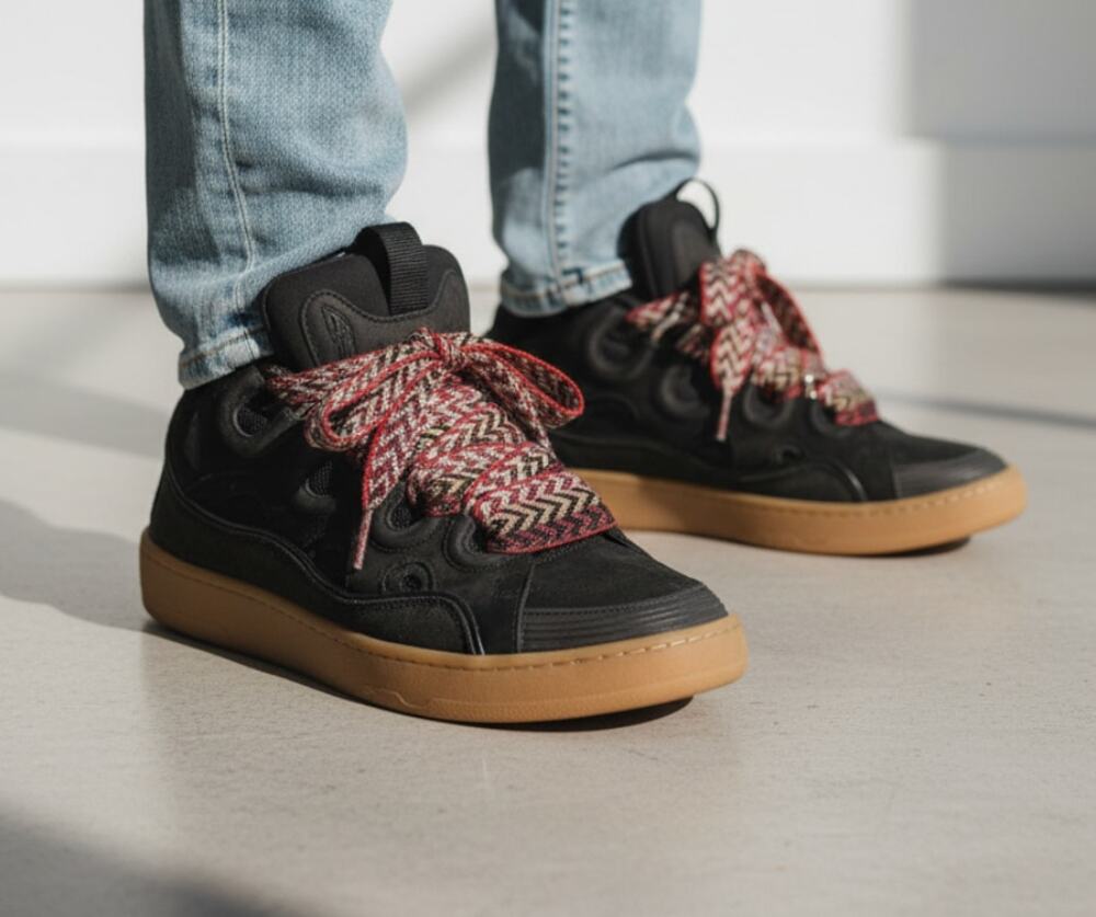 LANVIN Men's Curb Sneakers In Leather Size 41/US 8 In Black